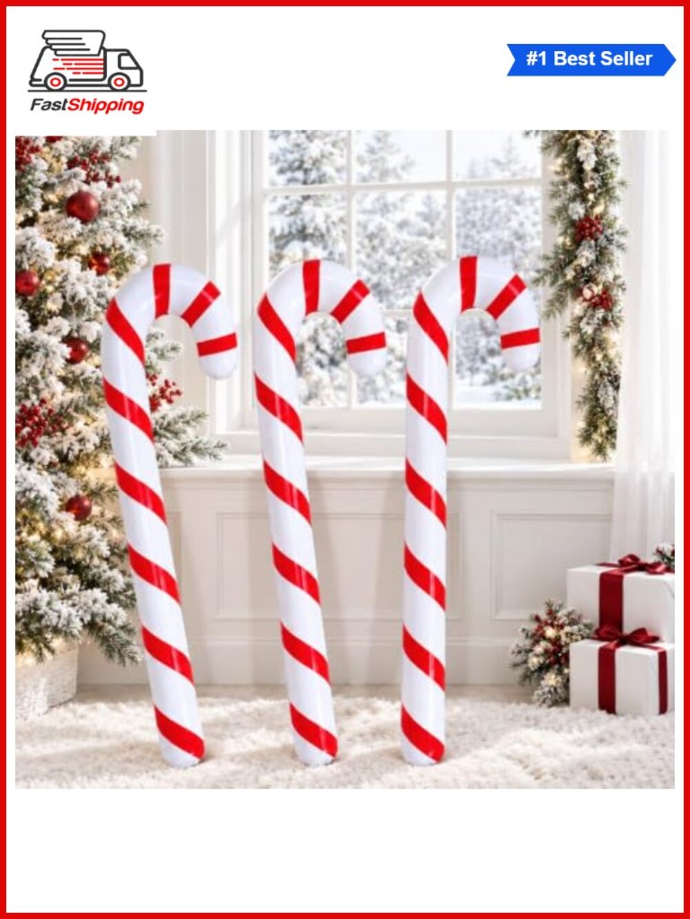 🎅 3 Pack Inflatable Christmas Candy Cane Decorations 34.6 In PVC Yard